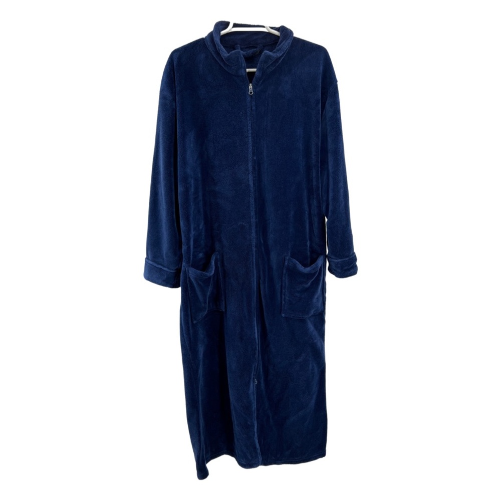 Alexander Del Rossa S/M blue zip front fleece robe house coat lounge grandma